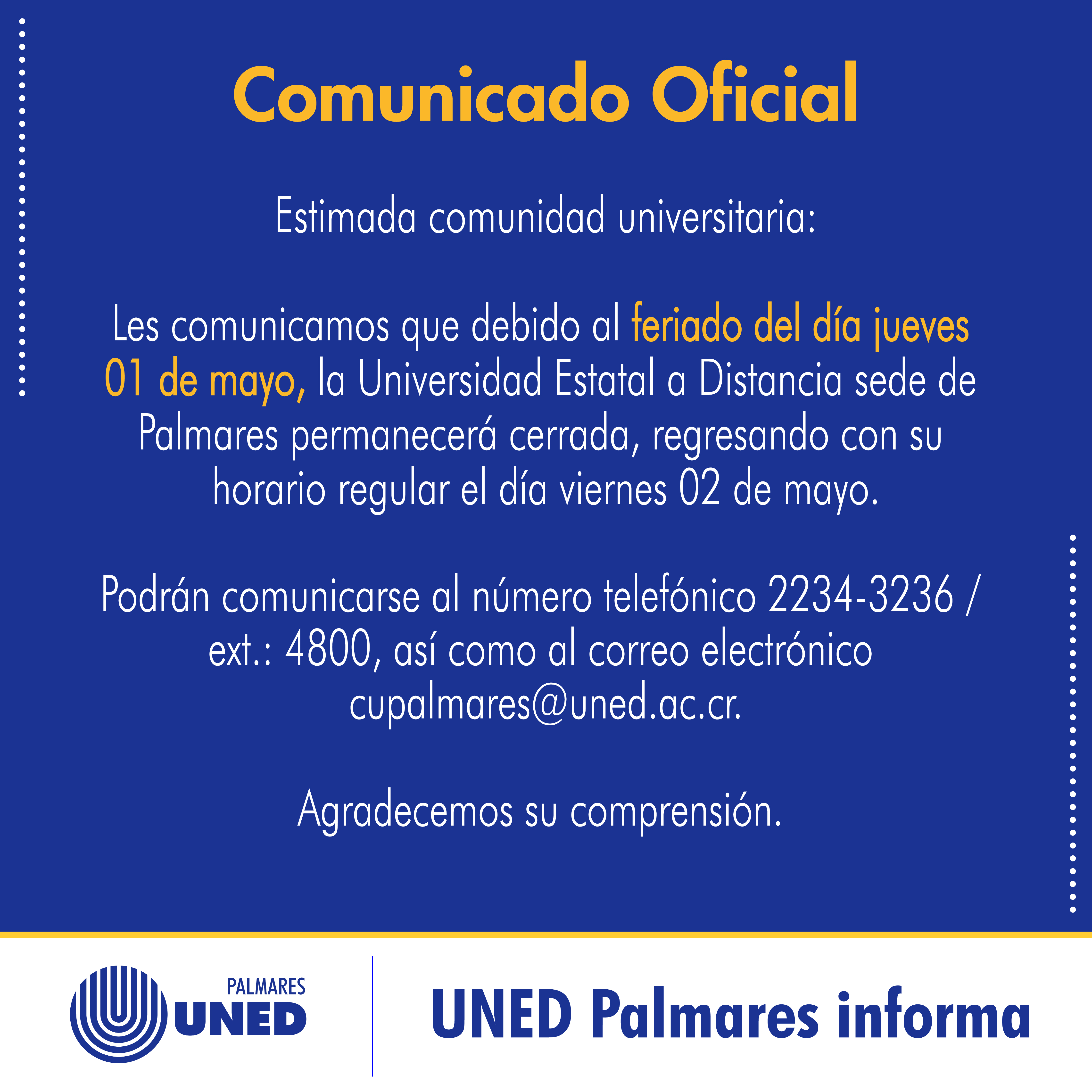 032 Comunicado Oficial 01 de Mayo