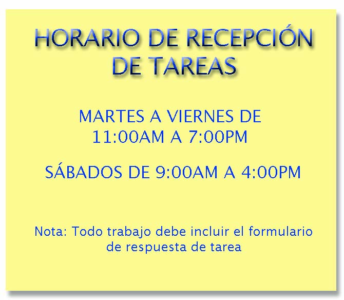horario de recepción de tareas