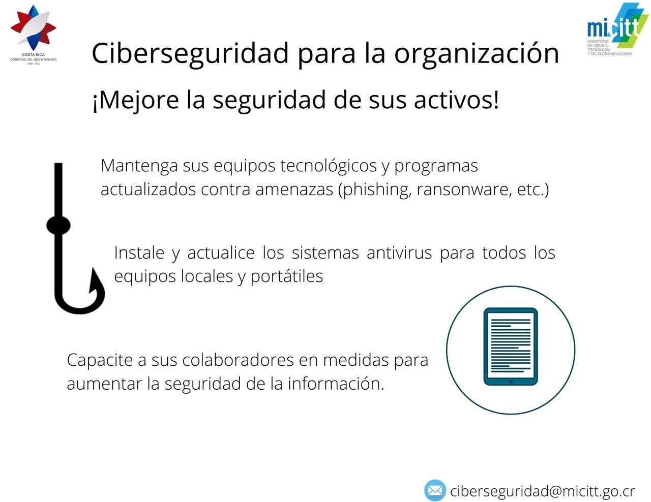Infografía con recomendaciones para proteger los activos digitales y físicos en el teletrabajo.