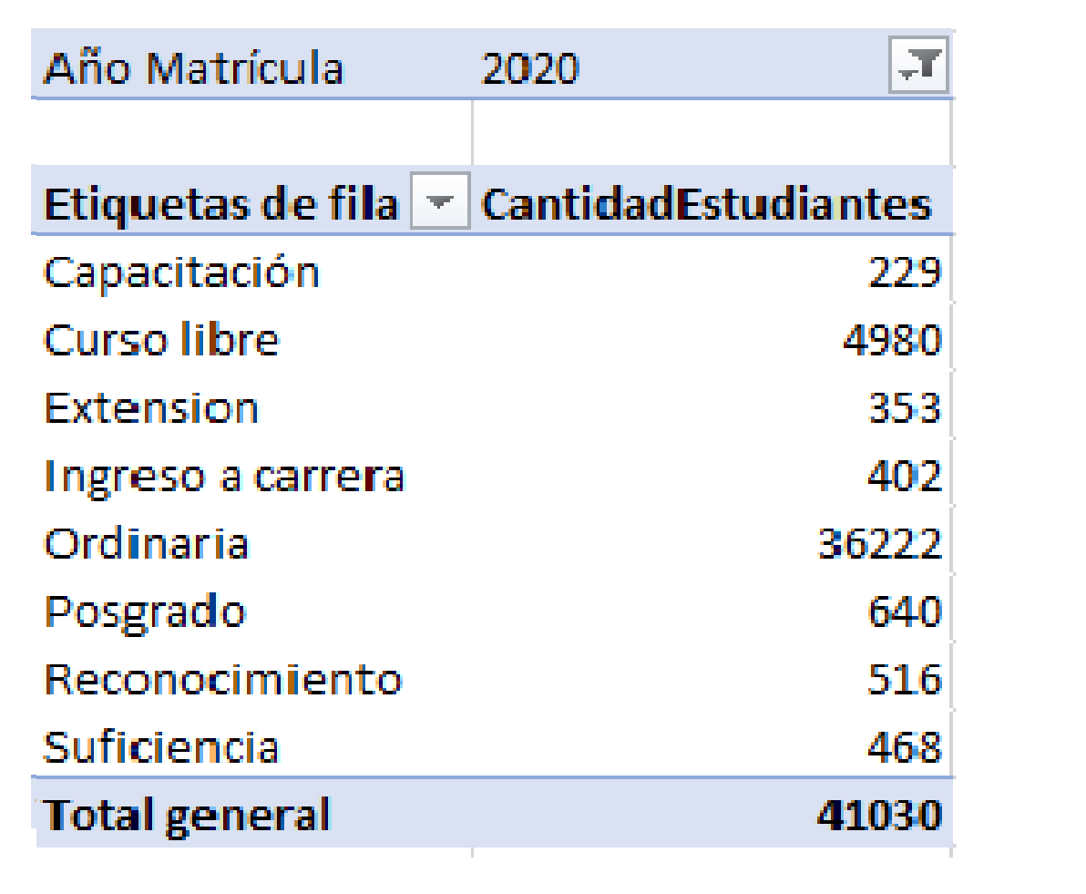 Cantidad de estudiantes por tipo de matrícula